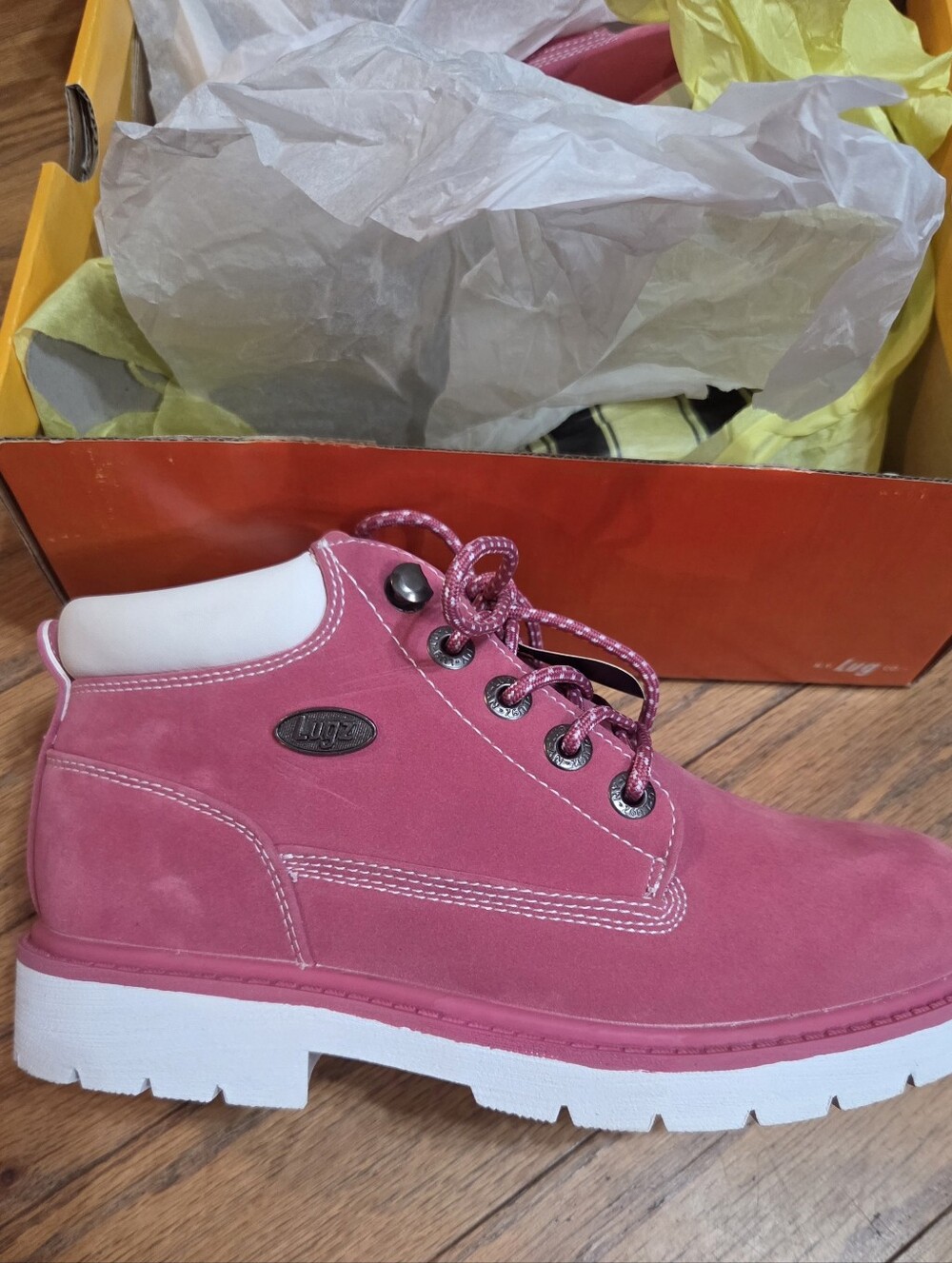 Lugz Pink Faux Suede Lace-Up  Boot Size 6.5